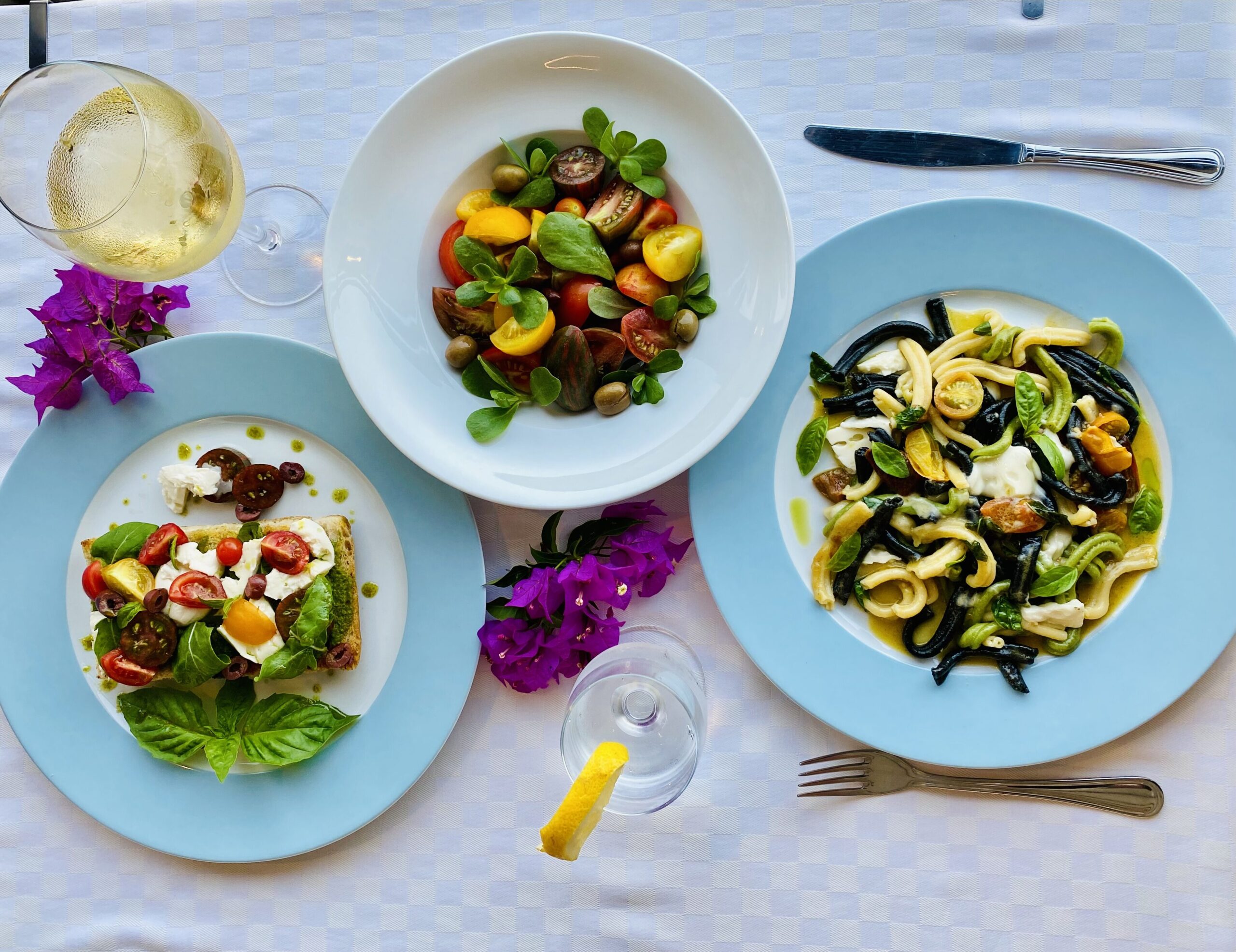 Esperia dinner menu fresh pasta vegetables and wine